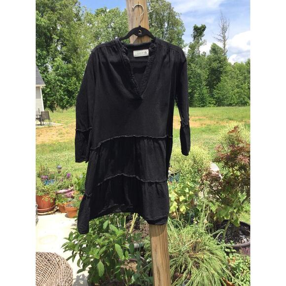 Seaspice tiered mini dress size M medium black resort wear peruvian cotton boho - Picture 1 of 10